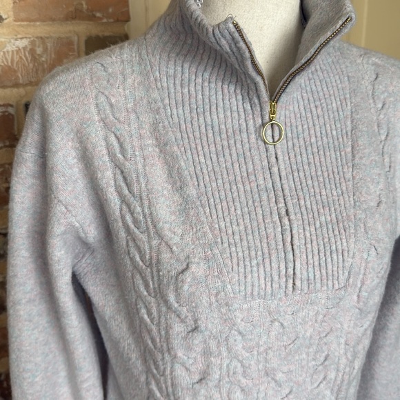 J. Crew 1/2 Zip Cable Knit Wool Blend Sweater Extra-Soft Heathered Gray - Picture 5 of 15